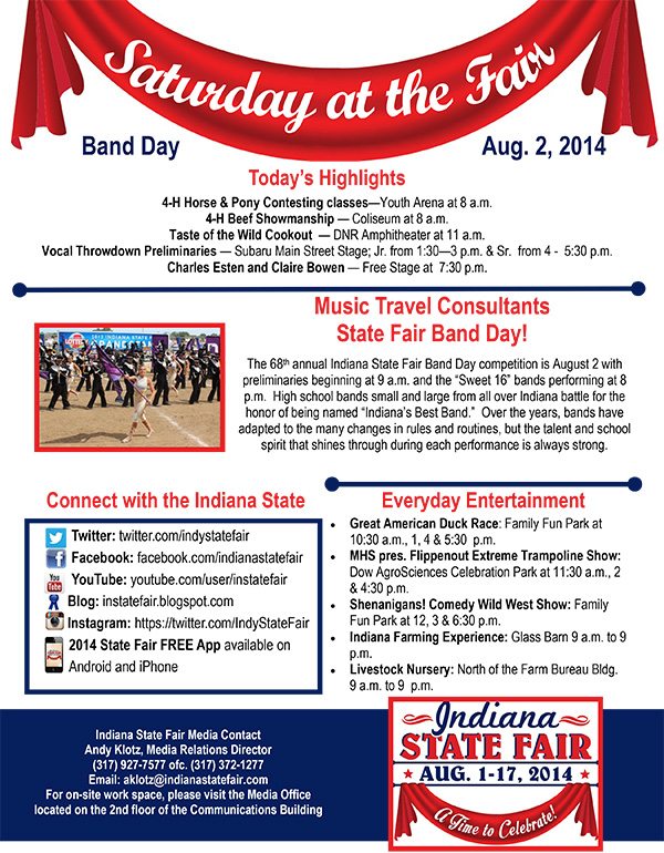 2014 Indiana State Fair Day 2 Schedule