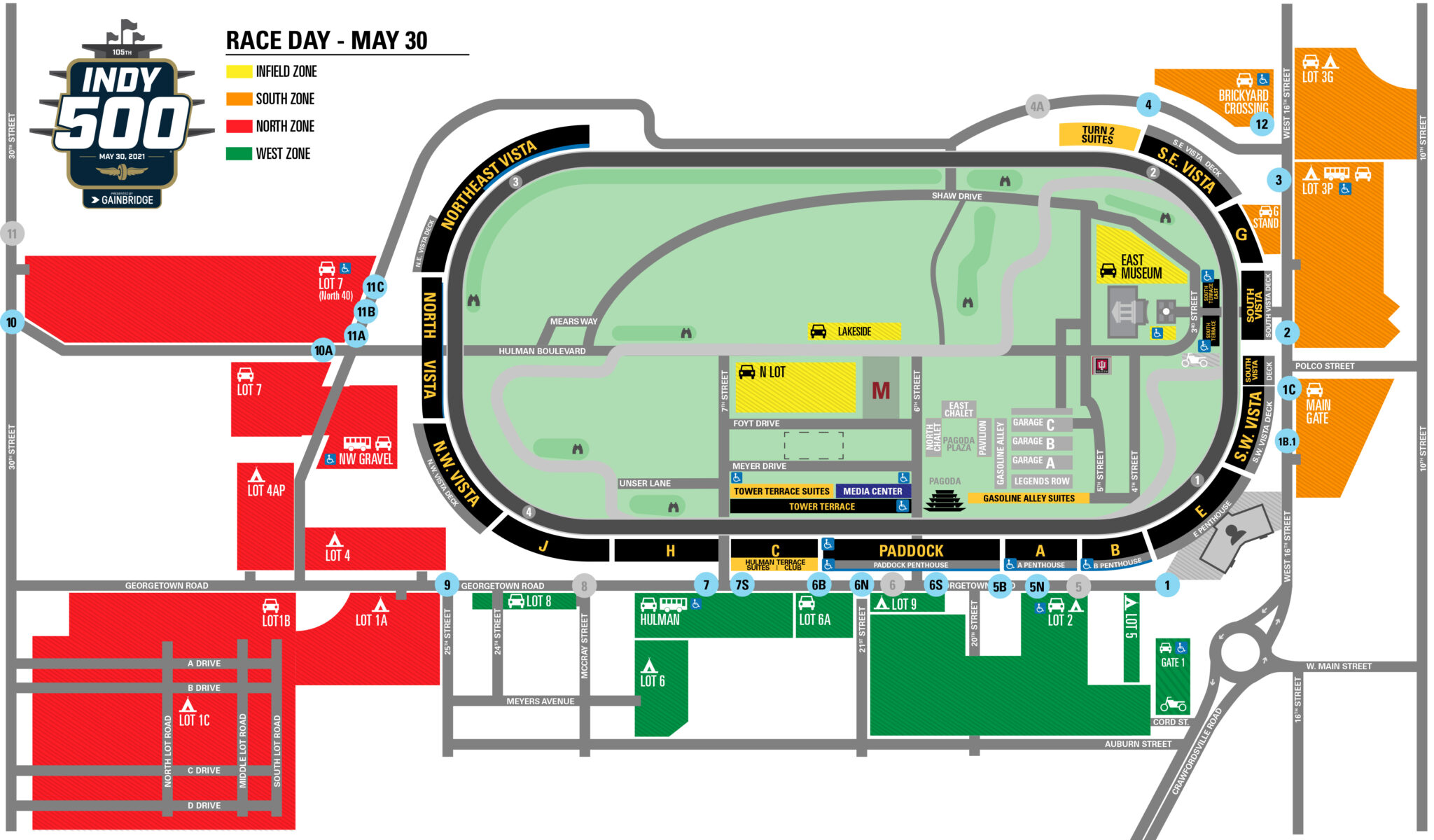 2021 INDIANAPOLIS 500 Race Day Map Color 2048x1200 