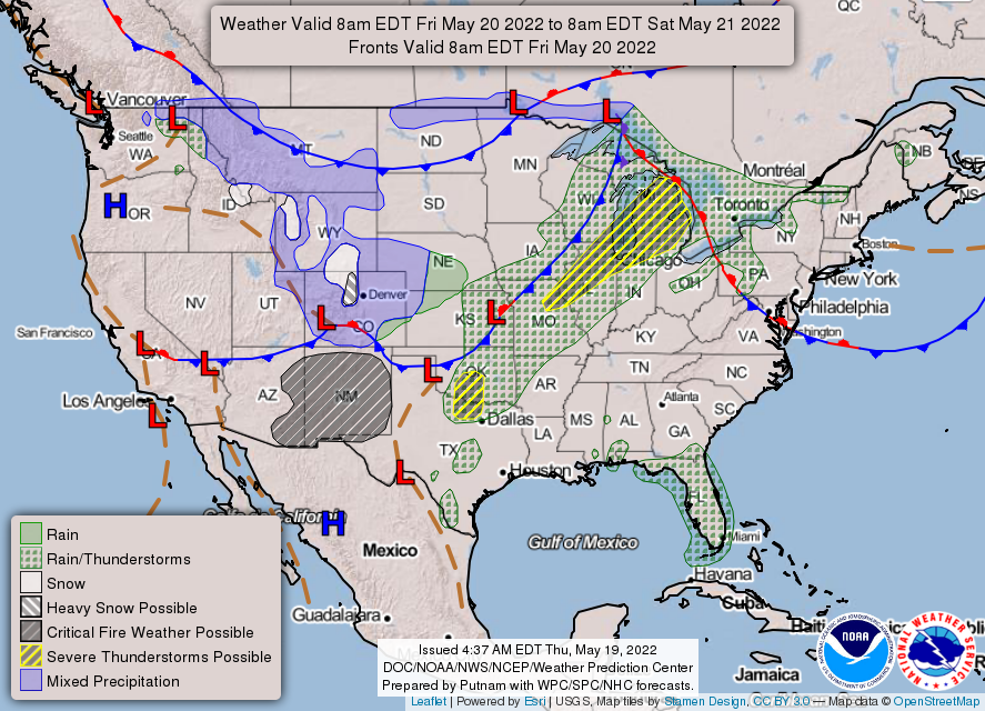 US 3 Day Weather Forecast (May 20, 2022)