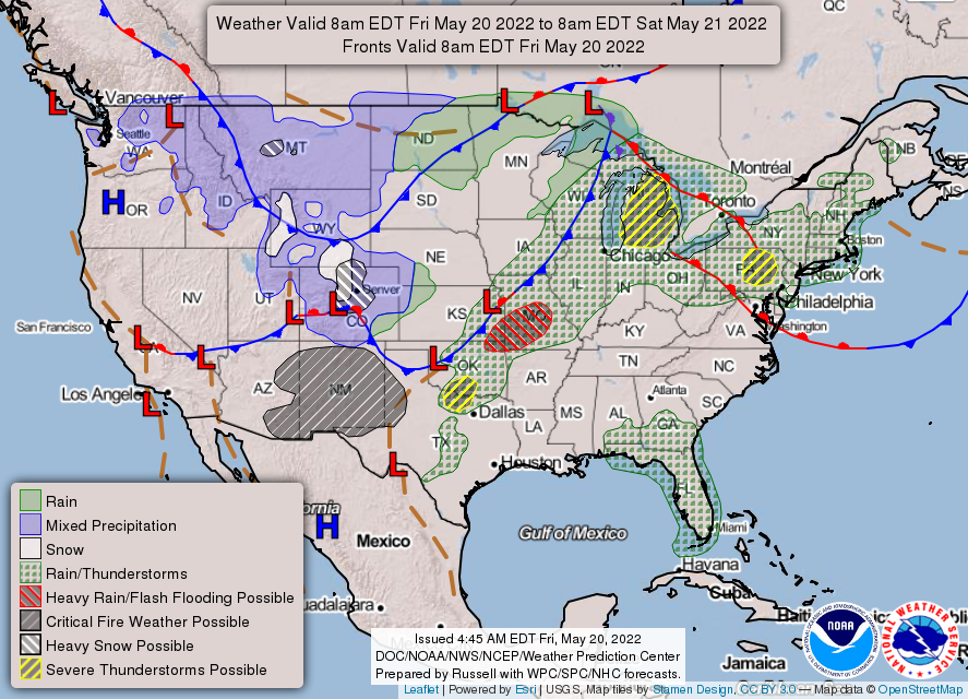 US 3 Day Weather Forecast as of May 20, 2022 - Day 1