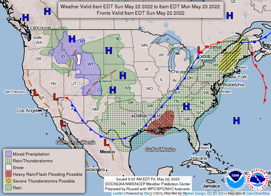 US 3 Day Weather Forecast as of May 20, 2022 - Day 3