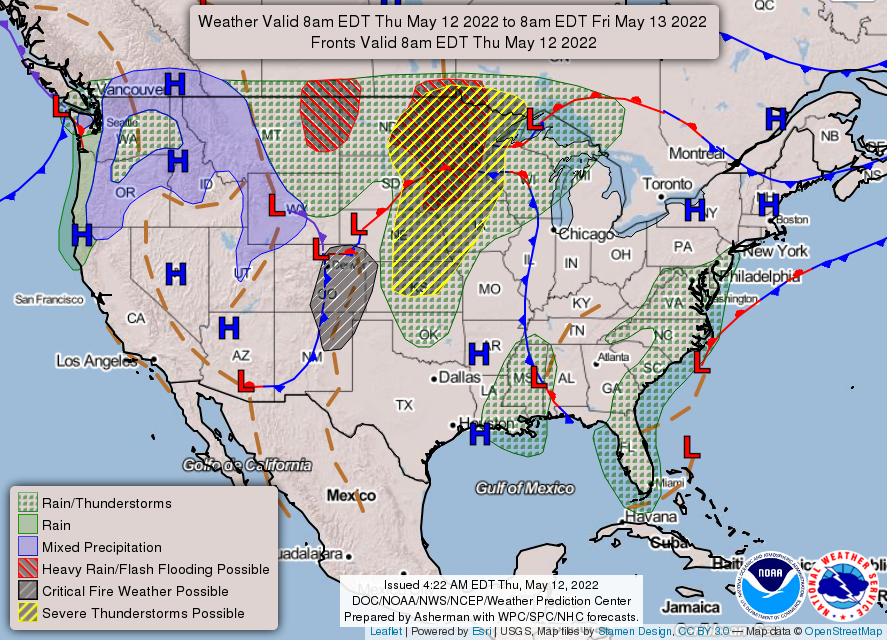 United States 3 Day Weather Outlook (May 12, 2022)