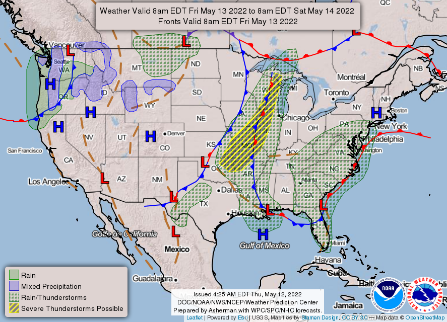 United States 3 Day Weather Outlook (May 13, 2022)