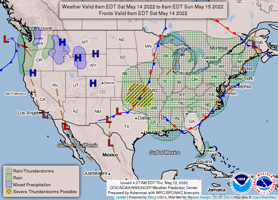 United States 3 Day Weather Outlook (May 14, 2022)