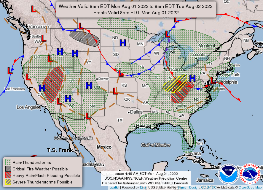 United States 3-Day Forecast for August 1, 2022 (Day 1)