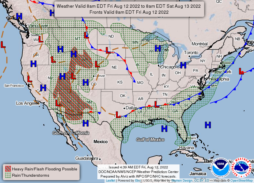 United States 3-Day Forecast for August 12, 2022 (Day 1)