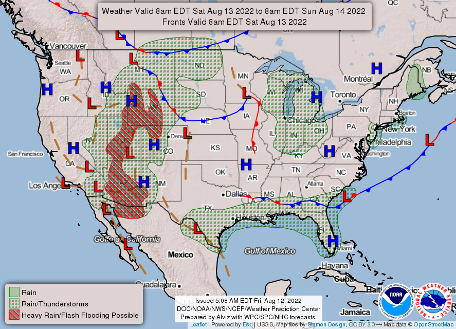 United States 3-Day Forecast for August 12, 2022 (Day 2)