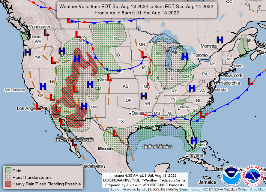 United States 3-Day Forecast for August 13, 2022 (Day 1)