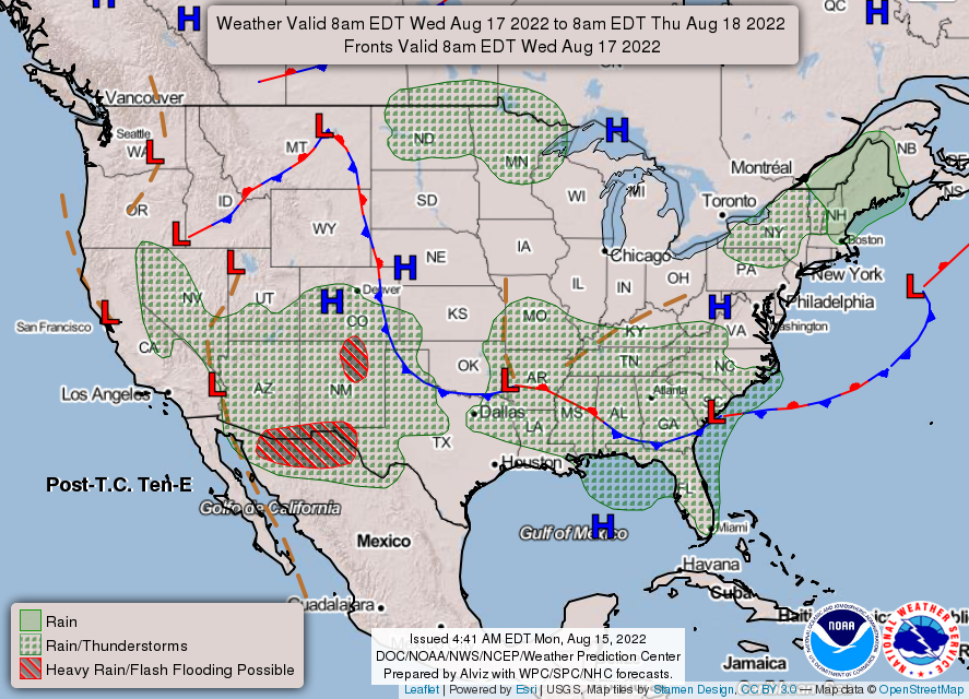 United States 3-Day Forecast for August 15, 2022 (Day 3)