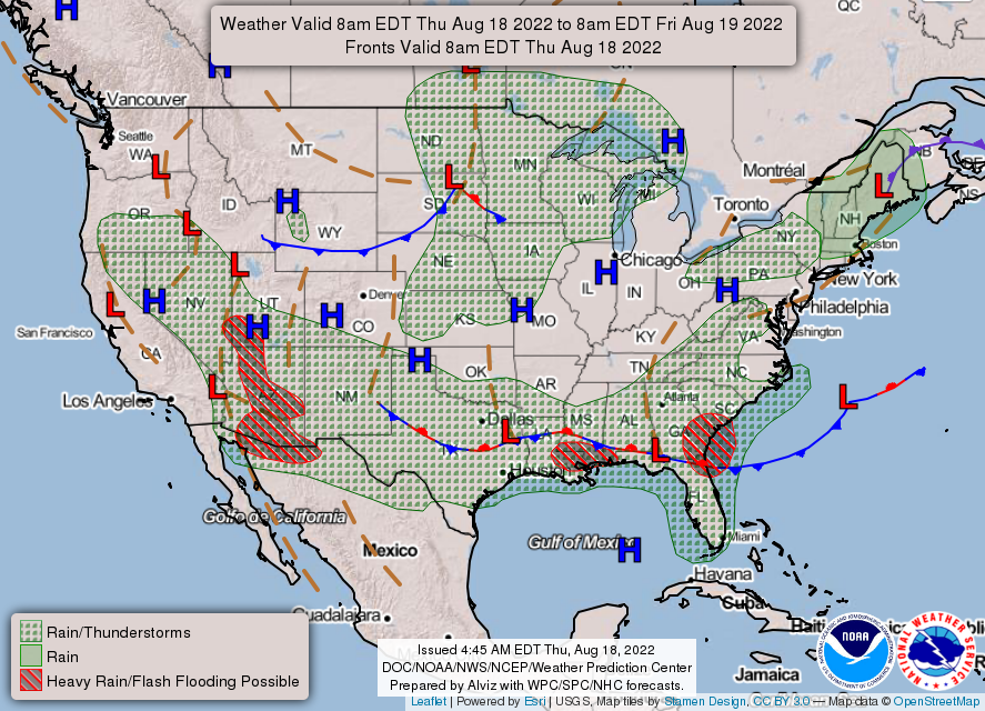 United States 3-Day Forecast for August 18, 2022 (Day 1)