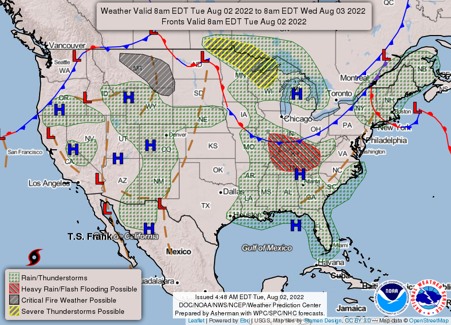 United States 3-Day Forecast for August 2, 2022 (Day 1)