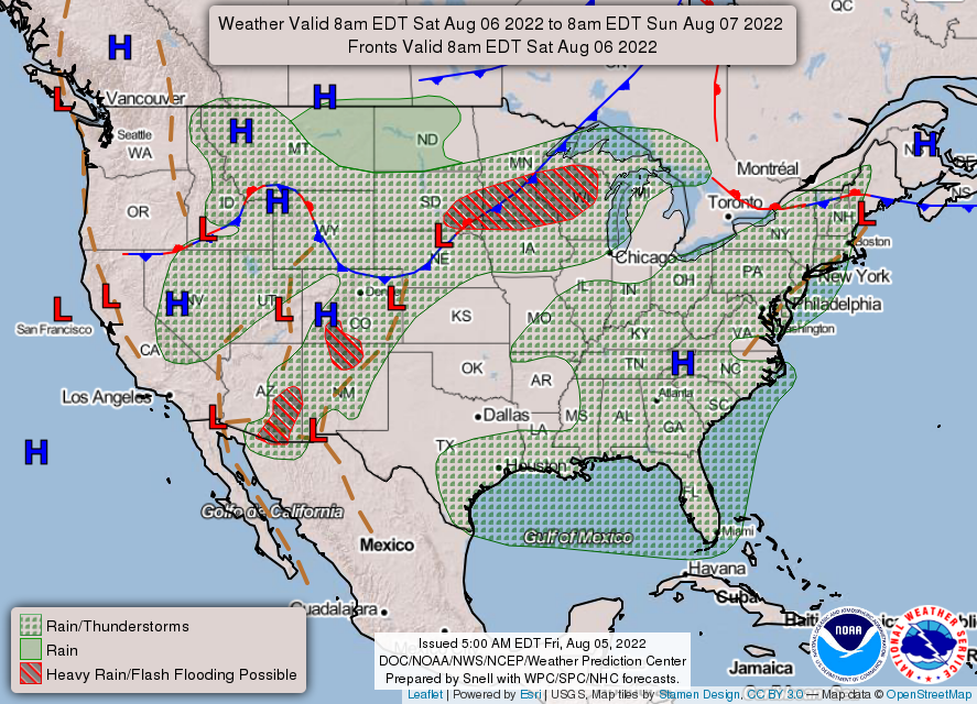 United States 3-Day Forecast for August 5, 2022 (Day 2)