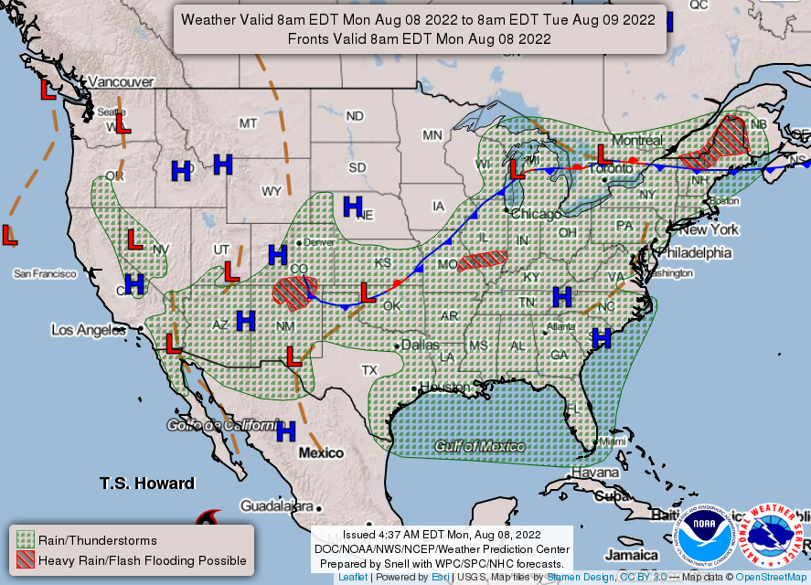 United States 3-Day Forecast for August 8, 2022 (Day 1)