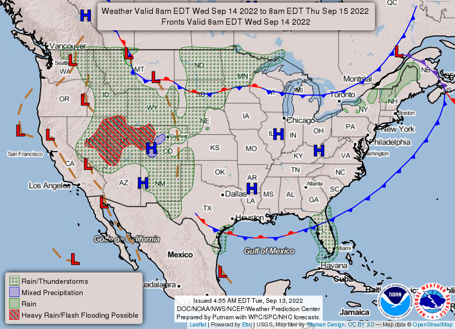 United States 3-Day Forecast for September 13, 2022 (Day 2)