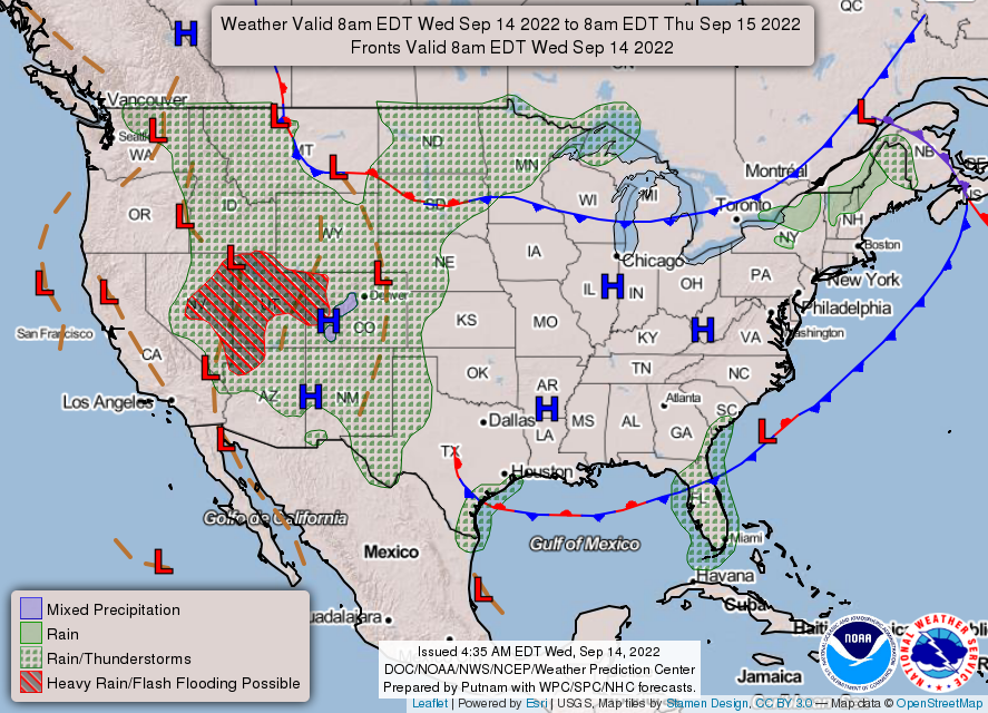 United States 3-Day Forecast for September 14, 2022 (Day 1)