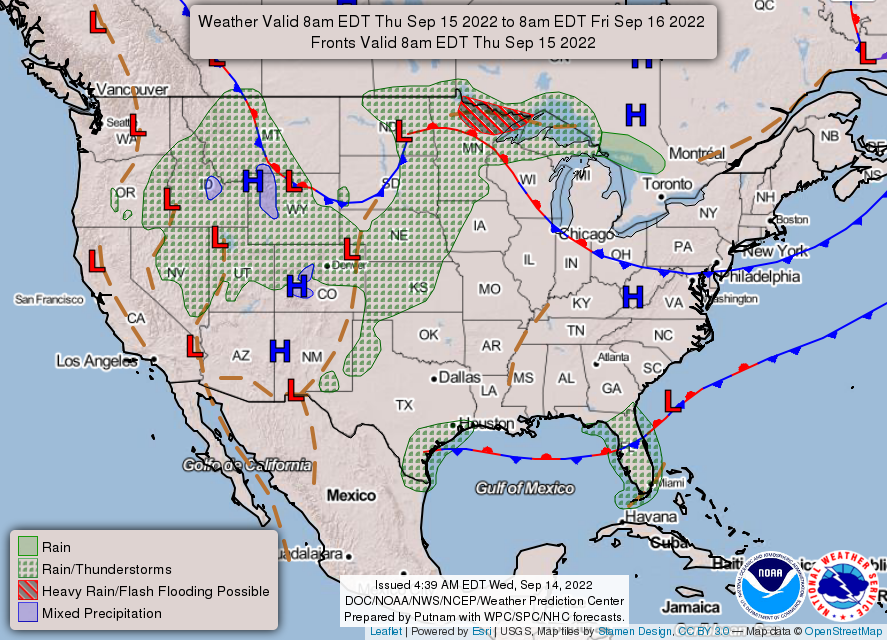 United States 3-Day Forecast for September 14, 2022 (Day 2)
