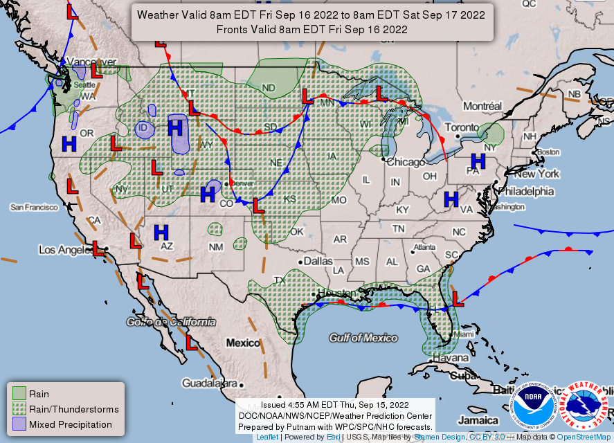 United States 3-Day Forecast for September 15, 2022 (Day 2)