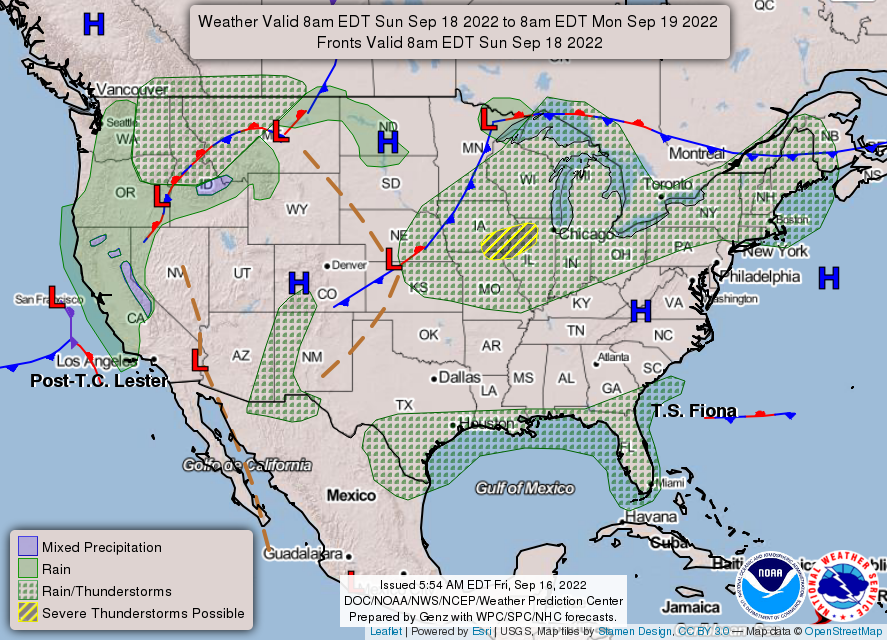 United States 3-Day Forecast for September 16, 2022 (Day 1)