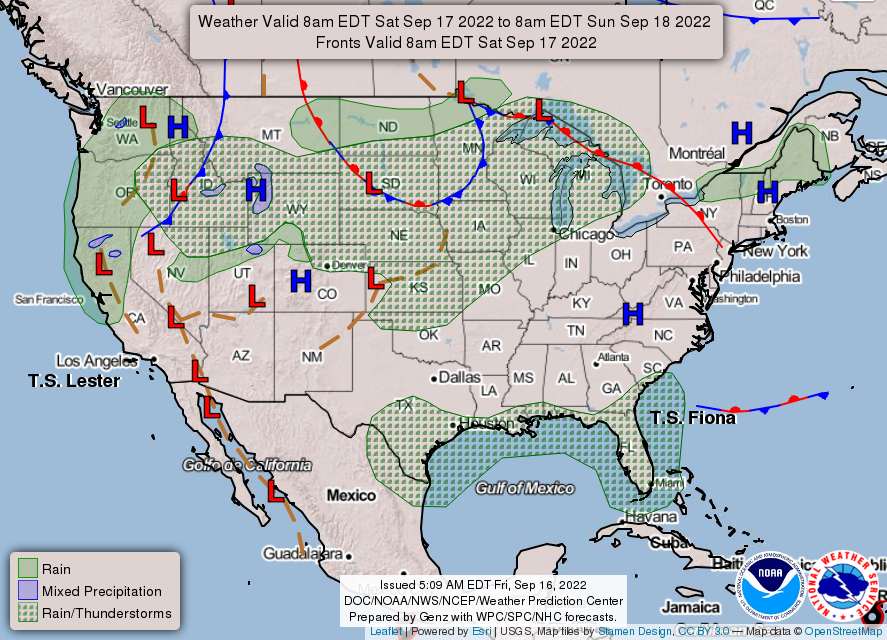 United States 3-Day Forecast for September 16, 2022 (Day 2)
