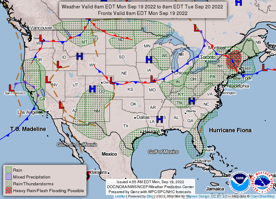 United States 3-Day Forecast for September 19, 2022 (Day 1)