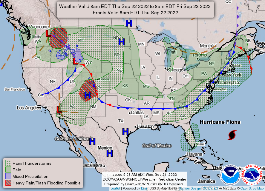 United States 3-Day Forecast for September 21, 2022 (Day 2)