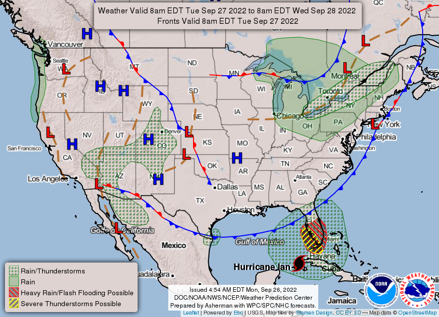 United States 3-Day Forecast for September 26, 2022 (Day 2)