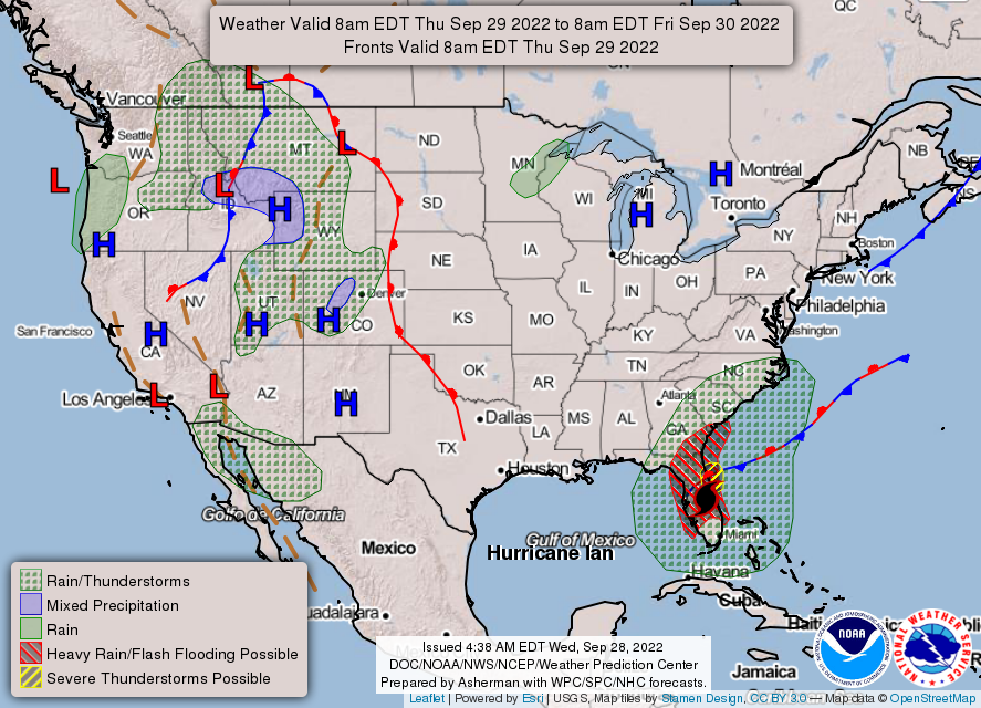 United States 3-Day Forecast for September 28, 2022 (Day 2)