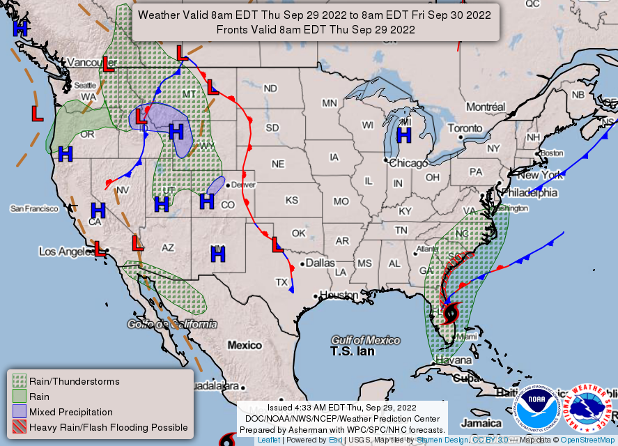 United States 3-Day Forecast for September 29, 2022 (Day 1)