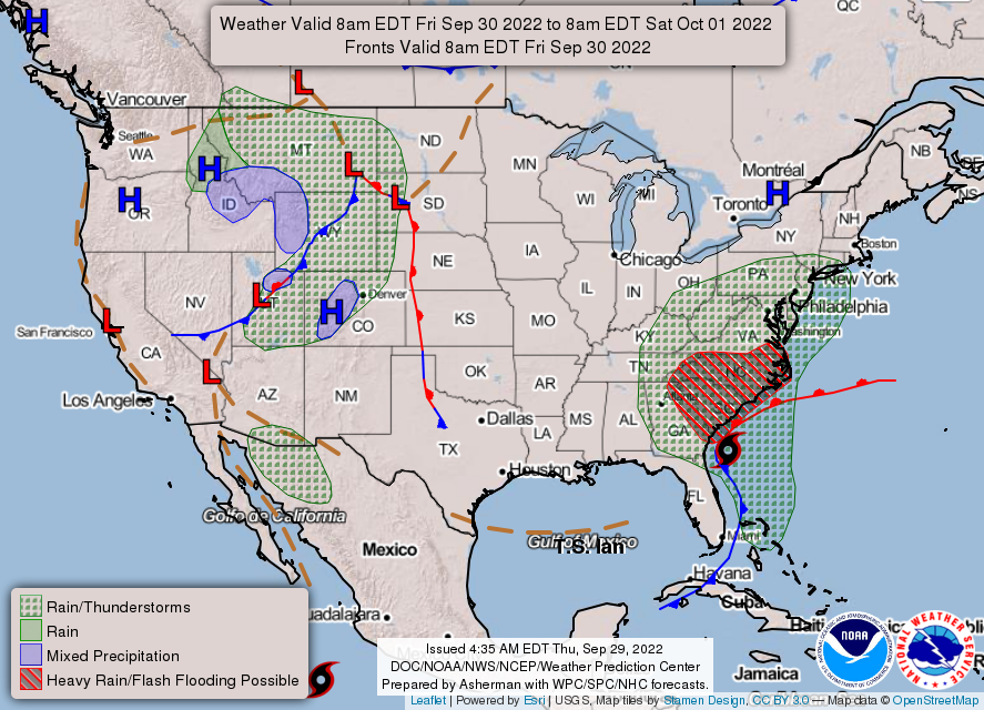 United States 3-Day Forecast for September 29, 2022 (Day 2)