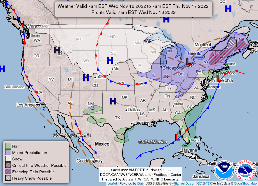 United States 3-Day Forecast for November 15, 2022 (Day 2)
