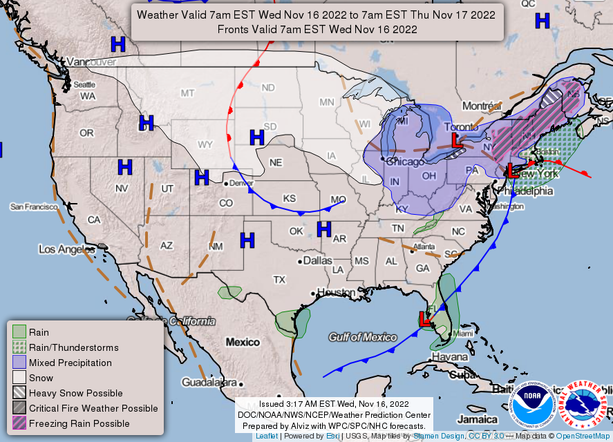 United States 3-Day Forecast for November 16, 2022 (Day 1)