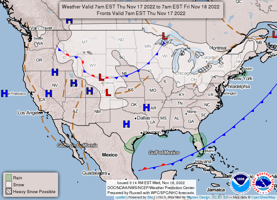 United States 3-Day Forecast for November 16, 2022 (Day 2)