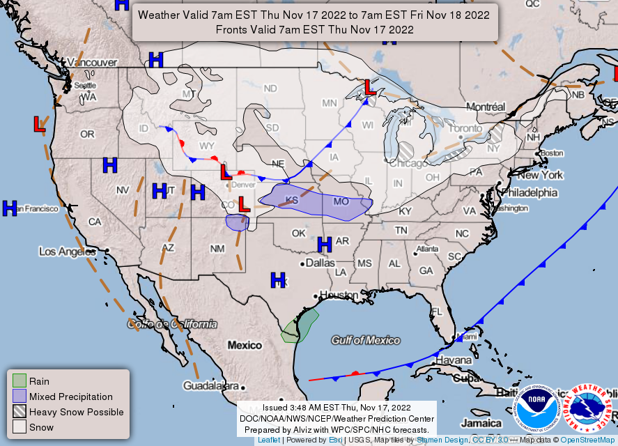 United States 3-Day Forecast for November 17, 2022 (Day 1)