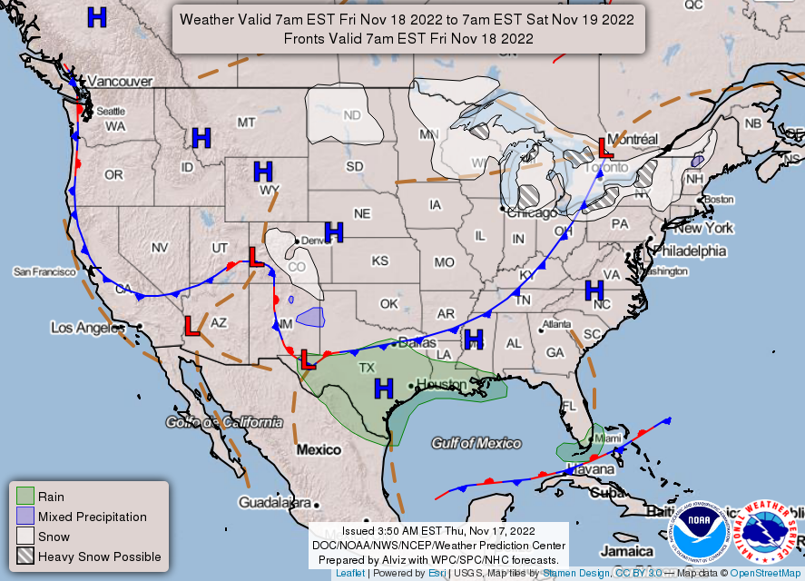 United States 3-Day Forecast for November 17, 2022 (Day 2)