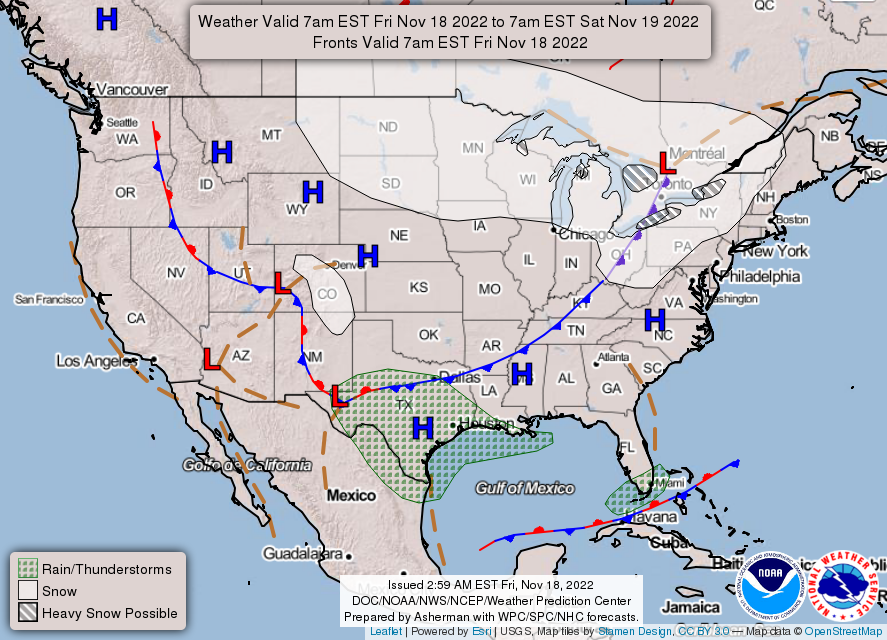 United States 3-Day Forecast for November 18, 2022 (Day 1)
