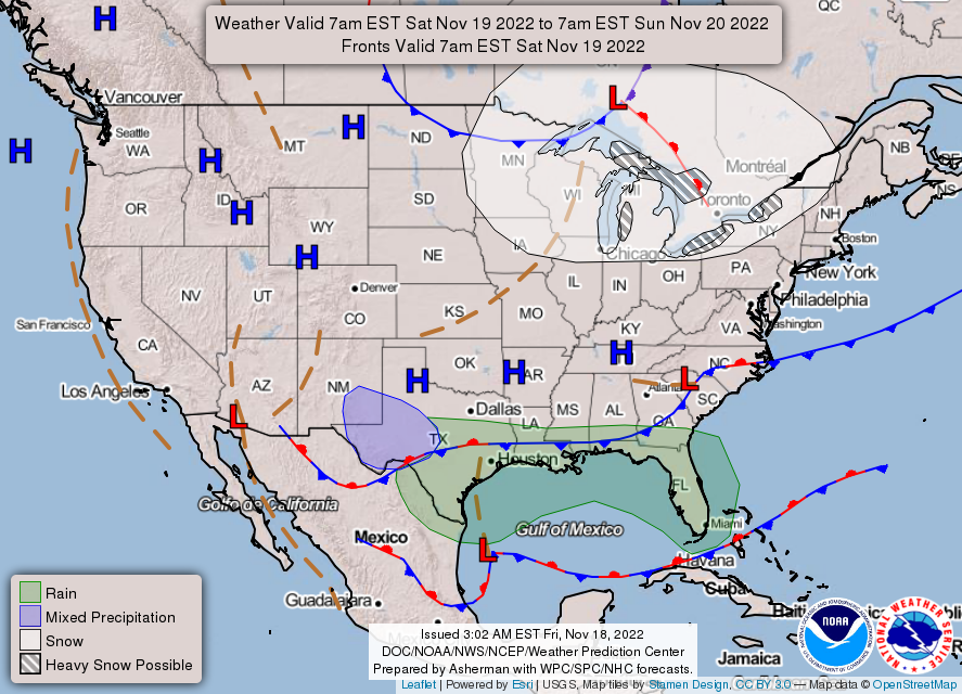 United States 3-Day Forecast for November 18, 2022 (Day 2)
