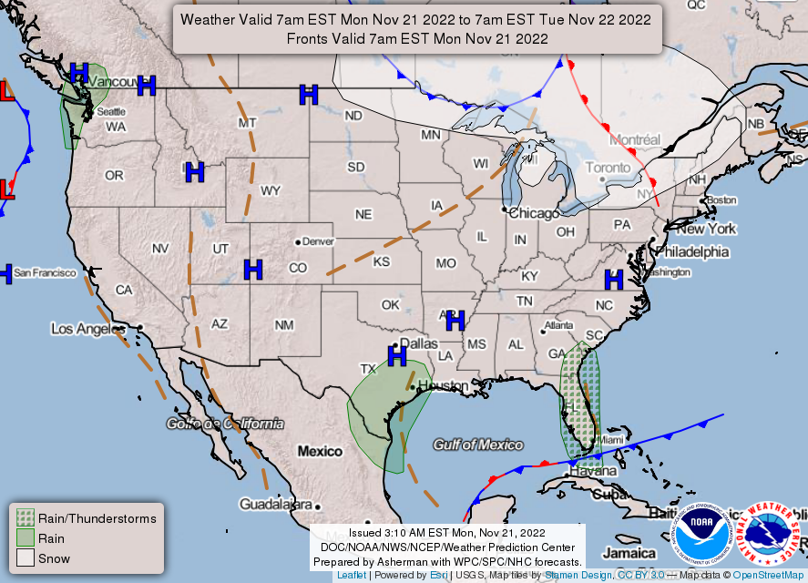 United States 3-Day Forecast for November 21, 2022 (Day 1)