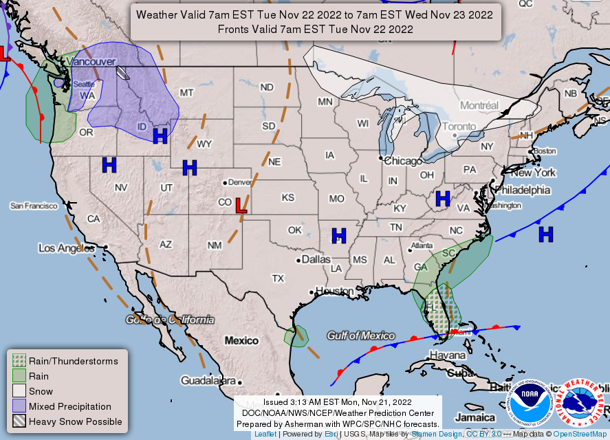 United States 3-Day Forecast for November 21, 2022 (Day 2)