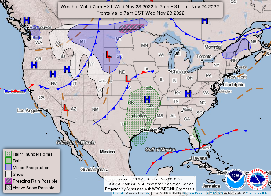United States 3-Day Forecast for November 22, 2022 (Day 2)