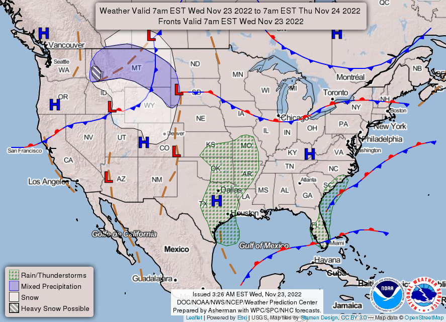 United States 3-Day Forecast for November 23, 2022 (Day 1)
