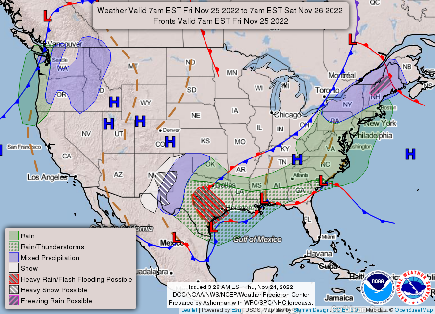 United States 3-Day Forecast for November 24, 2022 (Day 2)