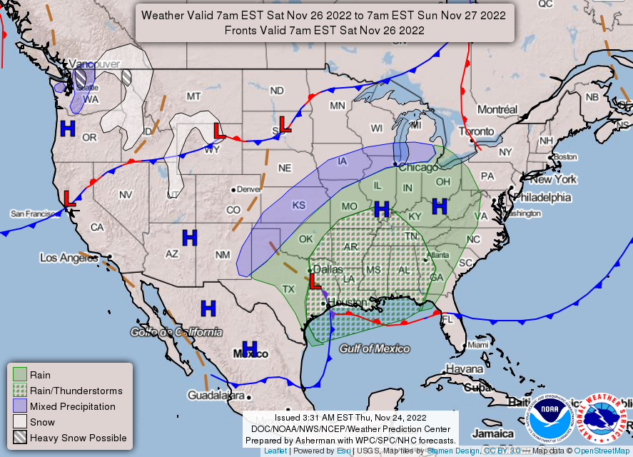 United States 3-Day Forecast for November 24, 2022 (Day 3)
