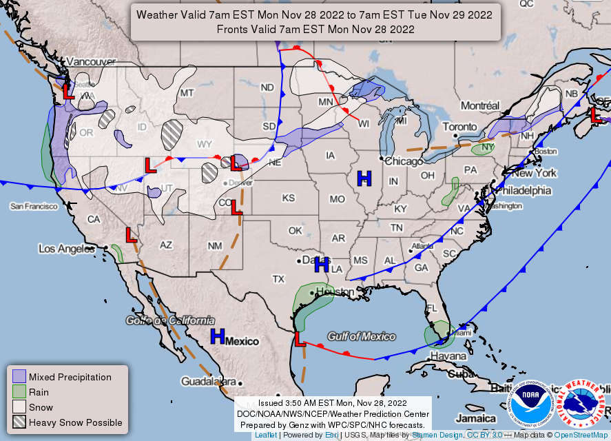 United States 3-Day Forecast for November 28, 2022 (Day 1)