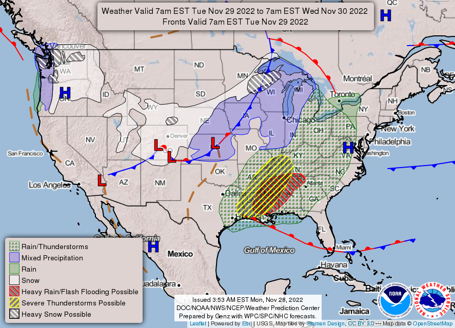 United States 3-Day Forecast for November 28, 2022 (Day 2)