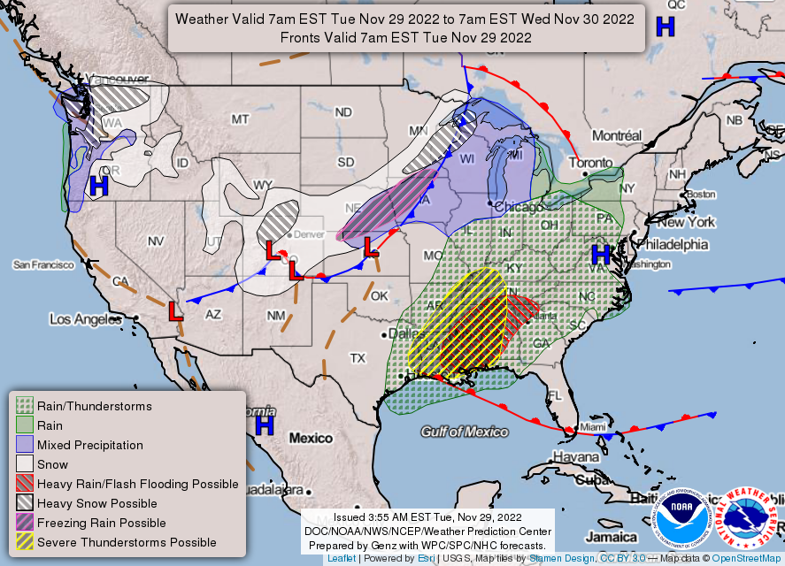 United States 3-Day Forecast for November 29, 2022 (Day 1)