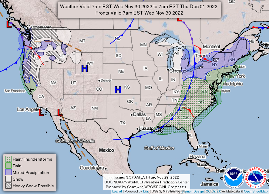 United States 3-Day Forecast for November 29, 2022 (Day 2)