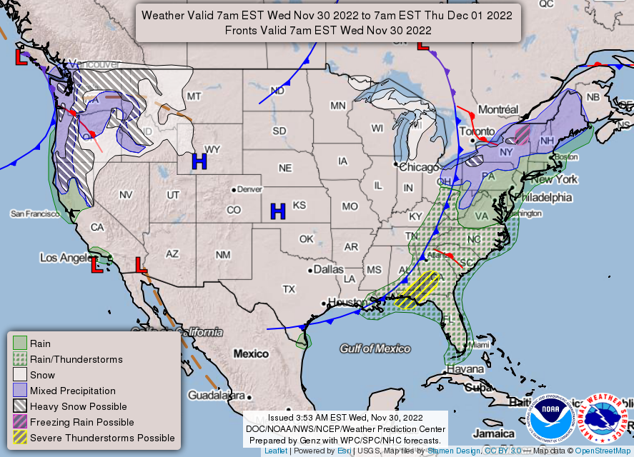 United States 3-Day Forecast for November 30, 2022 (Day 1)