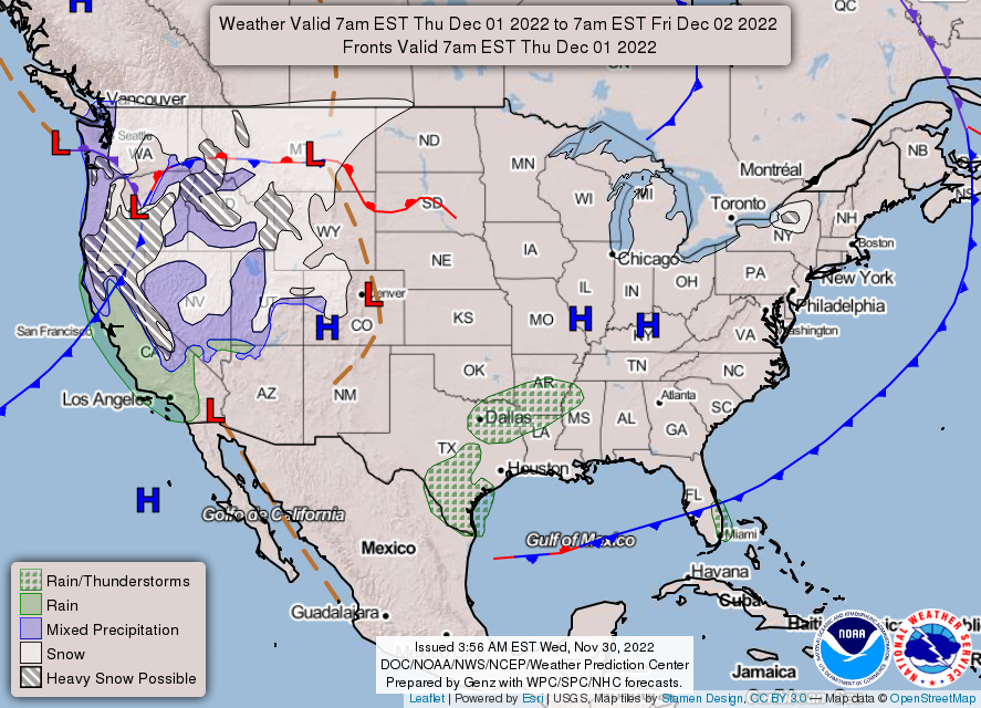 United States 3-Day Forecast for November 30, 2022 (Day 2)