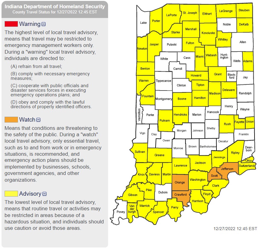 Indiana County Travel Advisories (December 27, 2022, 1245 PM)