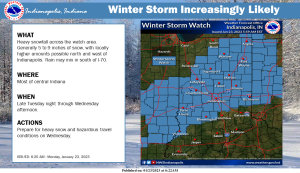 January 23, 2023, Indianapolis, Indiana Weather Forecast-Winter Storm Watch